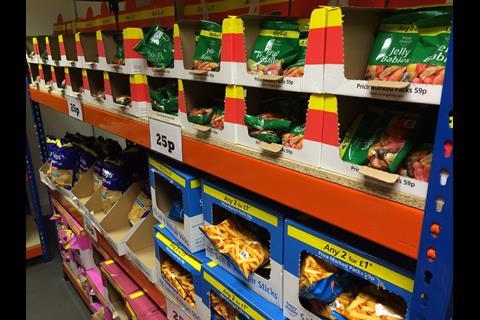 A good selection of sweets and crisps fill the aisle furthest from the entrance.